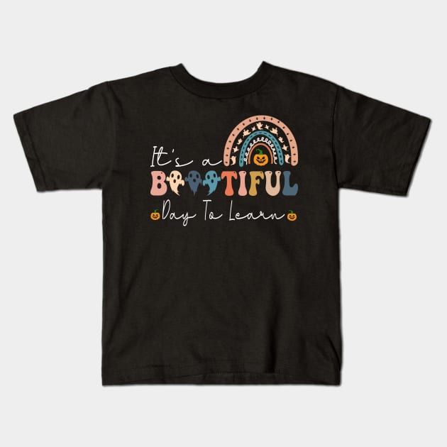 It's A Beautiful Day For Learning Groovy Halloween Teacher T-Shirt Kids T-Shirt by drag is art